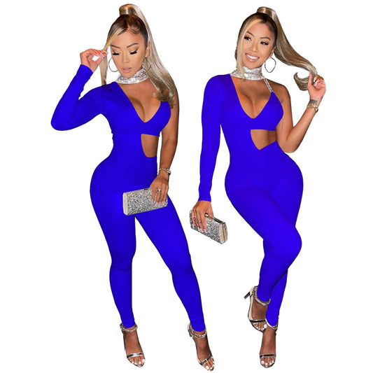 Long Sleeve: One Shoulder Cut-Out Jumpsuit