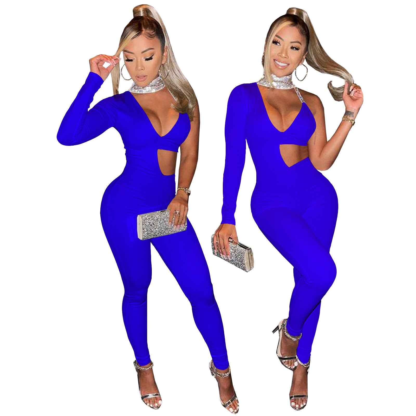 Long Sleeve: One Shoulder Cut-Out Jumpsuit