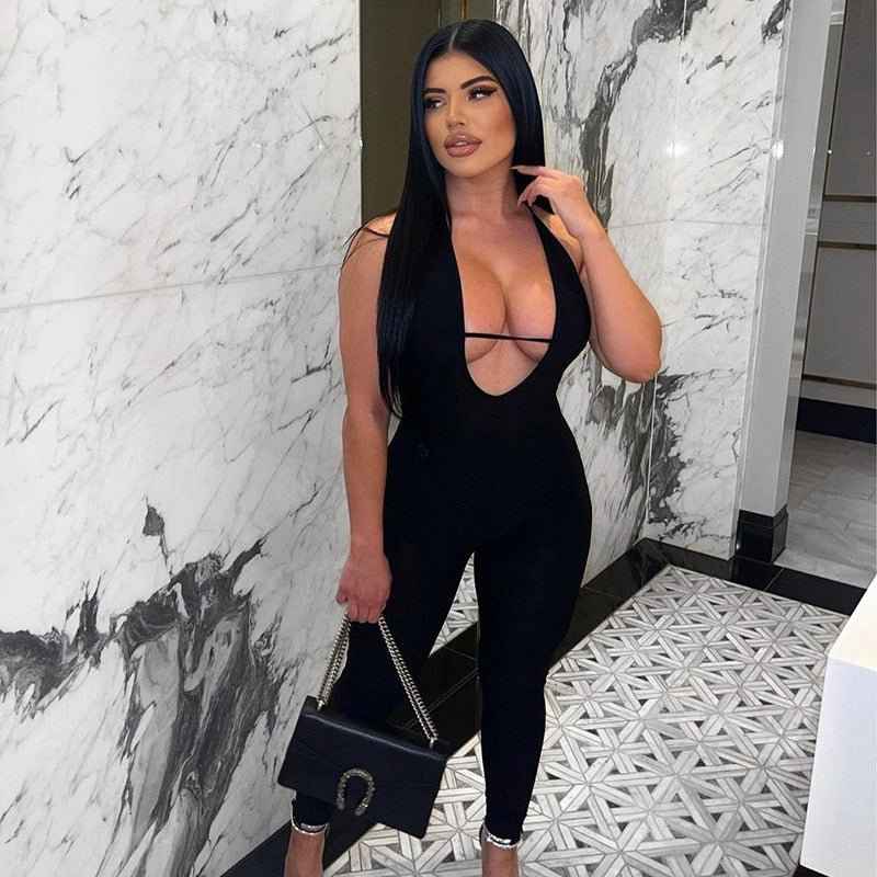 Sleeveless Halter Hollow Tight-Fitting Jumpsuit