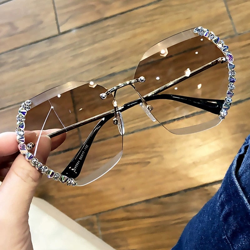Women Luxury Brand Design Sexy Diamond Square Sun Glasses