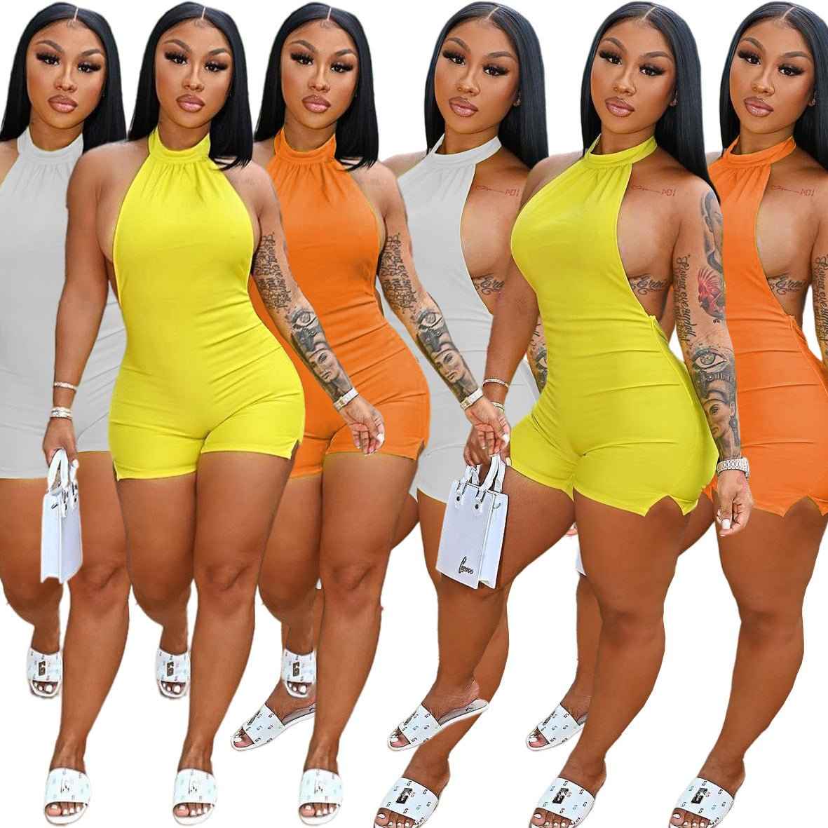 Sleeveless Shorts Halter Backless Jumpsuit