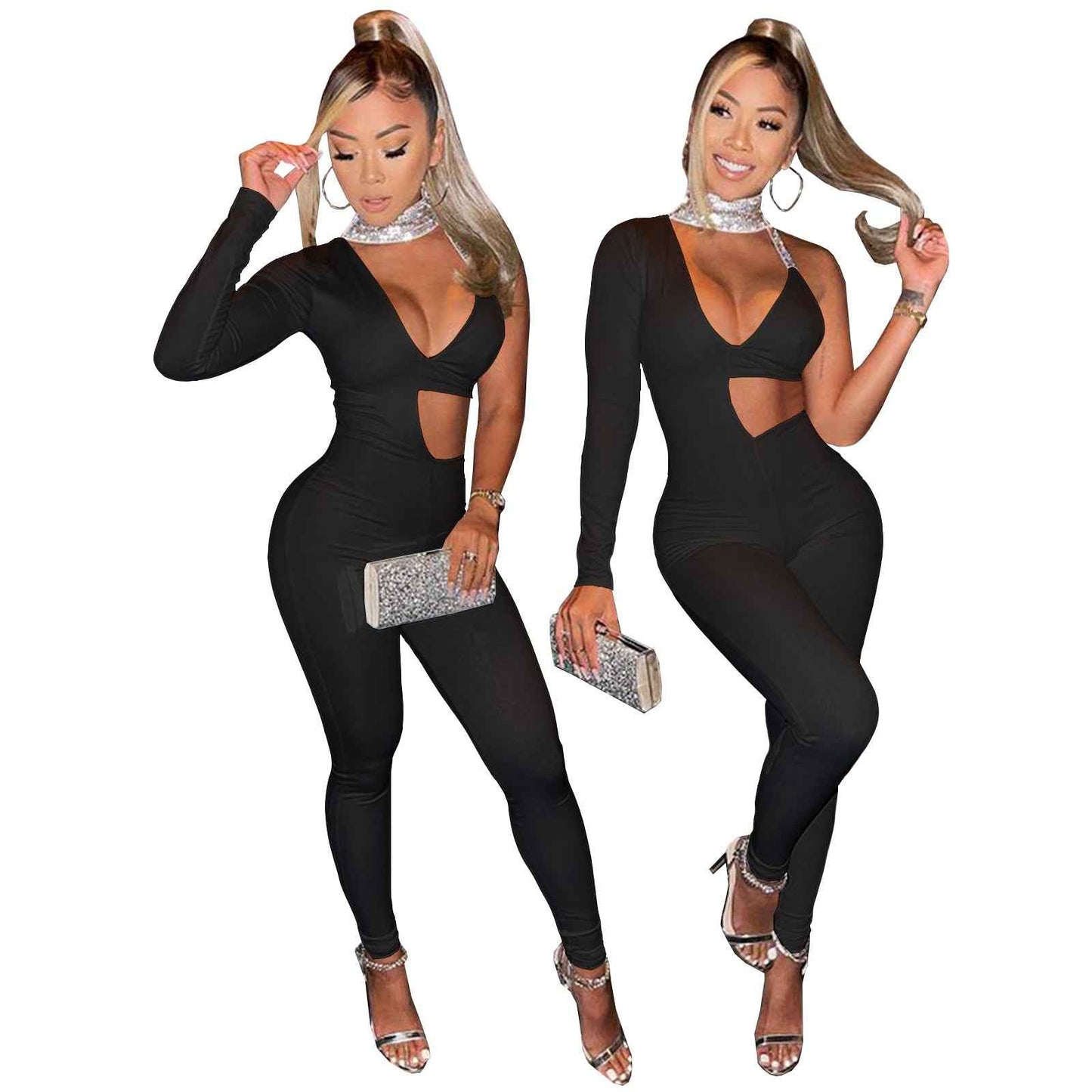 Long Sleeve: One Shoulder Cut-Out Jumpsuit