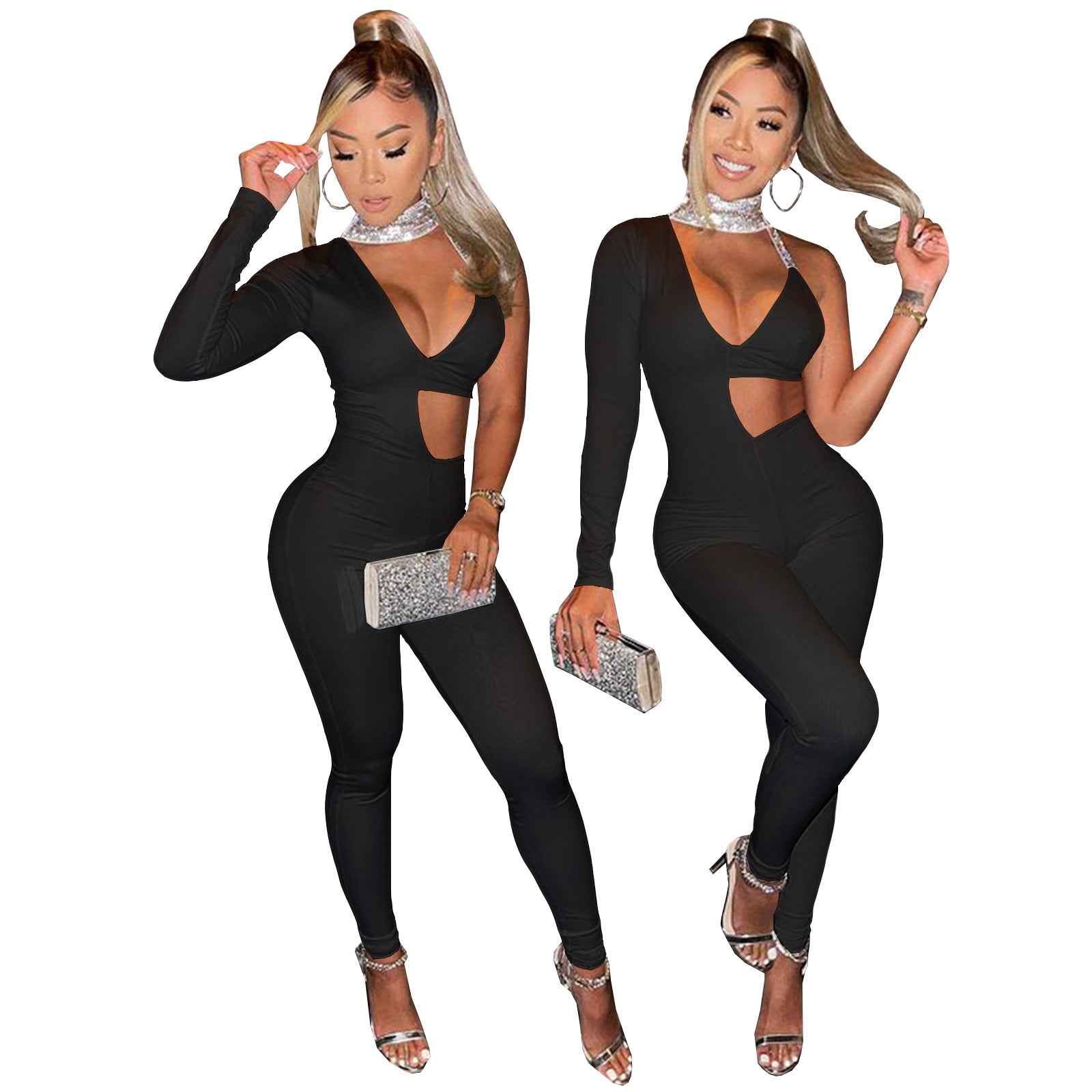 Long Sleeve: One Shoulder Cut-Out Jumpsuit