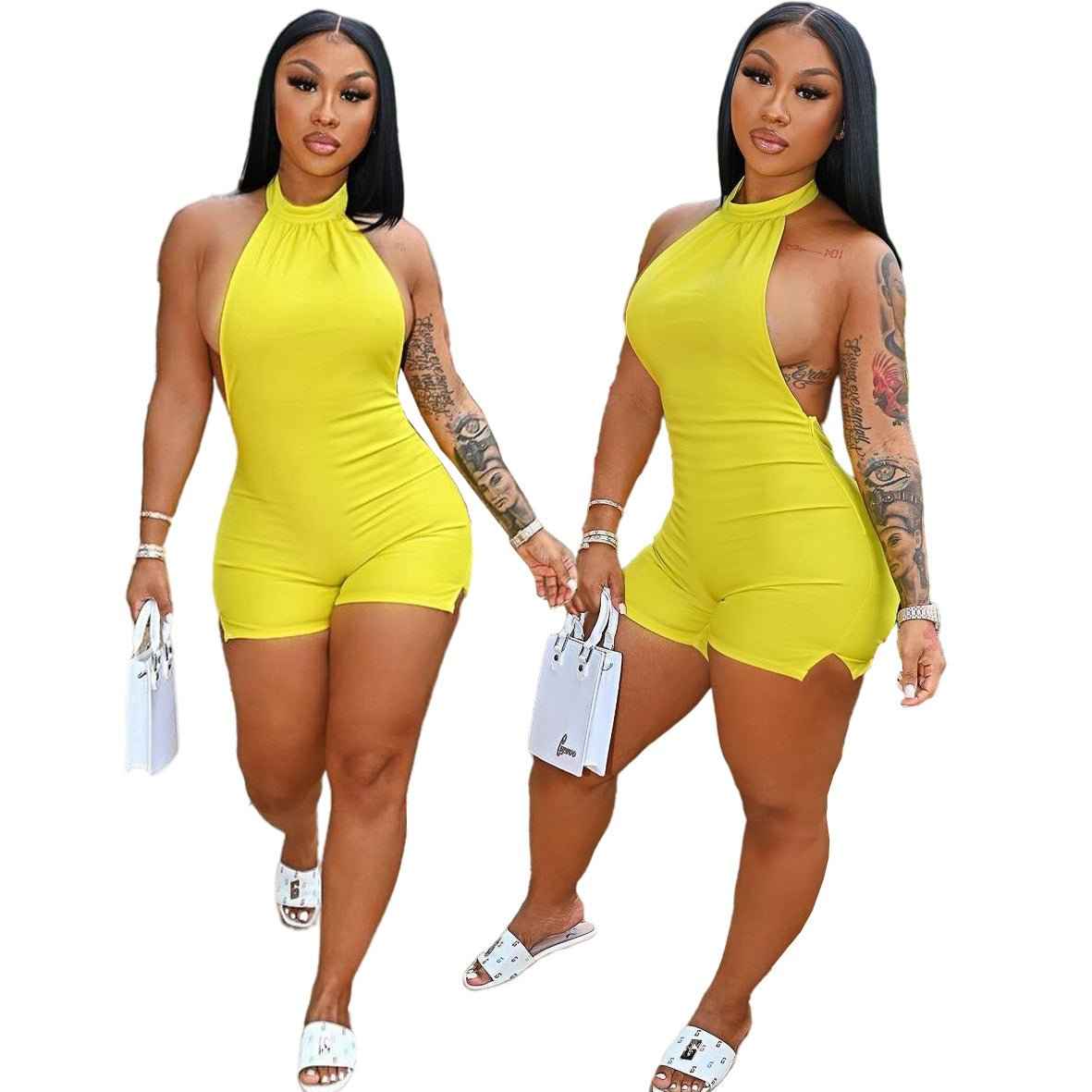 Sleeveless Shorts Halter Backless Jumpsuit