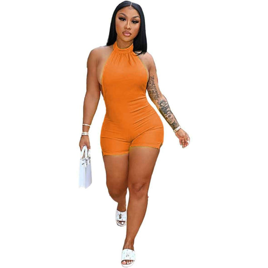 Sleeveless Shorts Halter Backless Jumpsuit