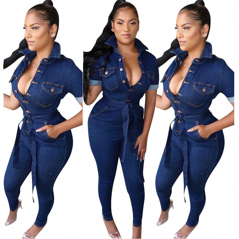 Collard Neckline: Denim Jumpsuit