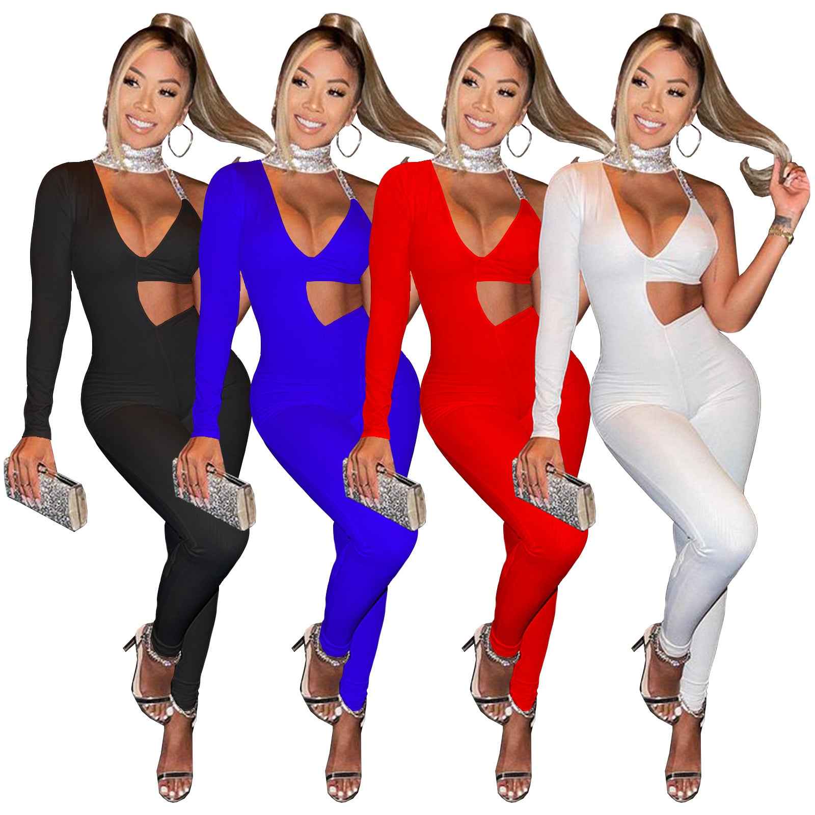 Long Sleeve: One Shoulder Cut-Out Jumpsuit