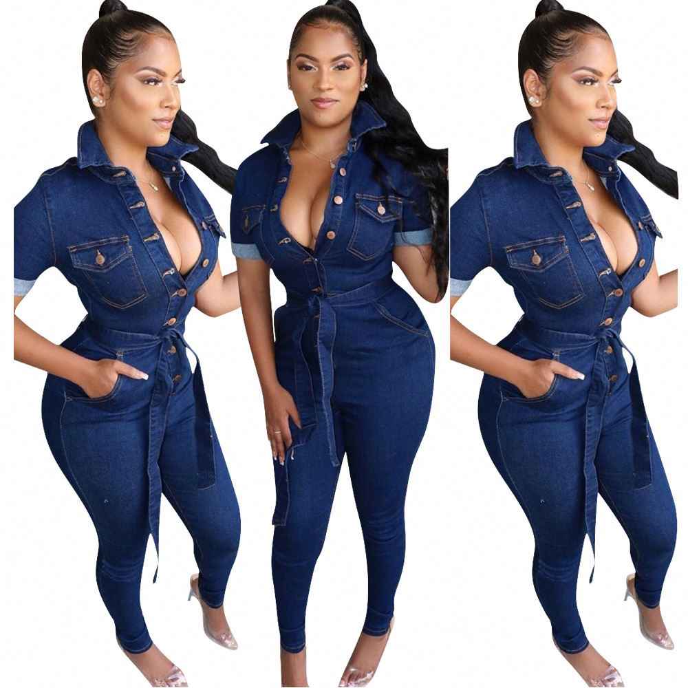 Collard Neckline: Denim Jumpsuit