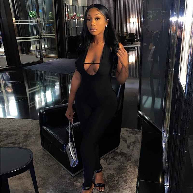 Sleeveless Halter Hollow Tight-Fitting Jumpsuit