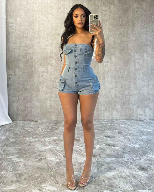 Stretchy Cotton Spandex Denim Jumpsuits