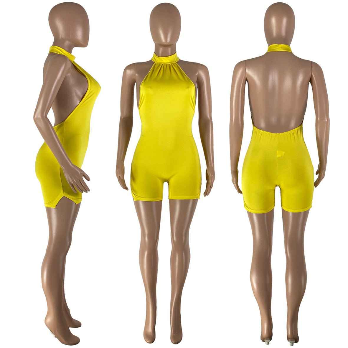 Sleeveless Shorts Halter Backless Jumpsuit