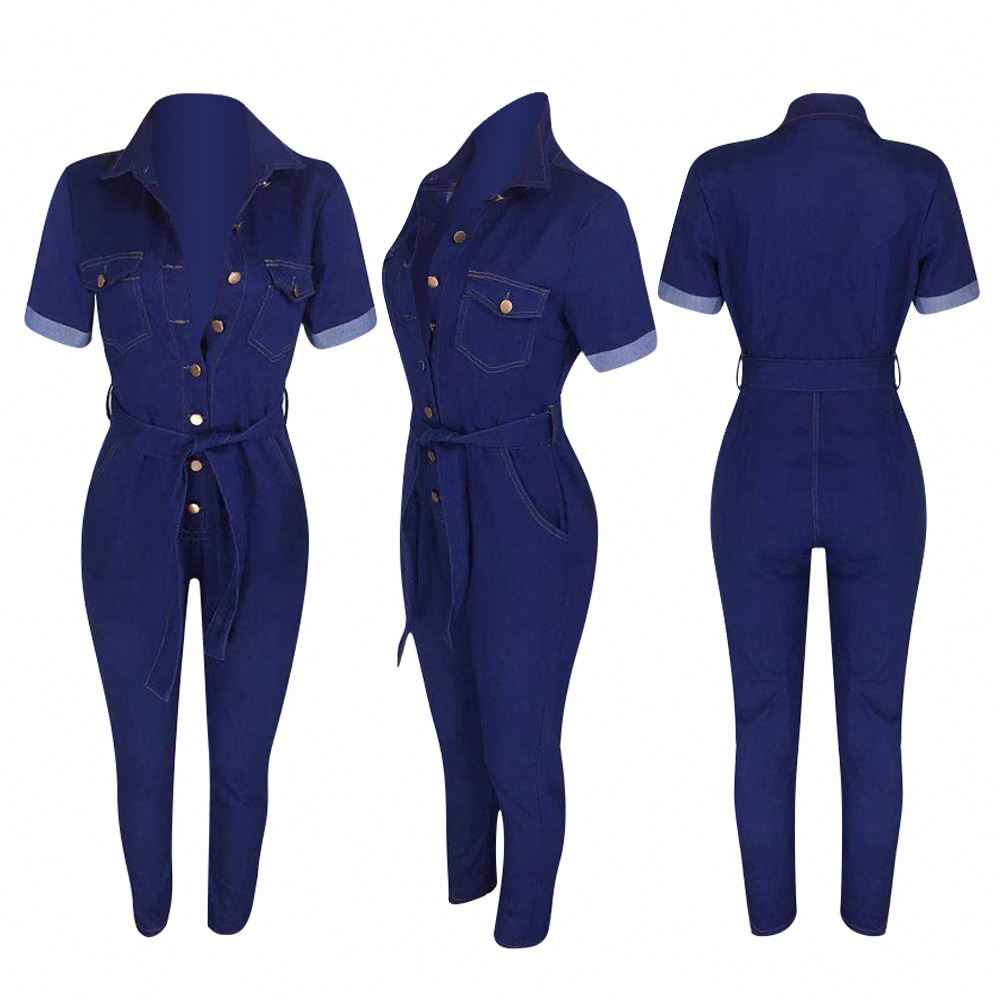 Collard Neckline: Denim Jumpsuit