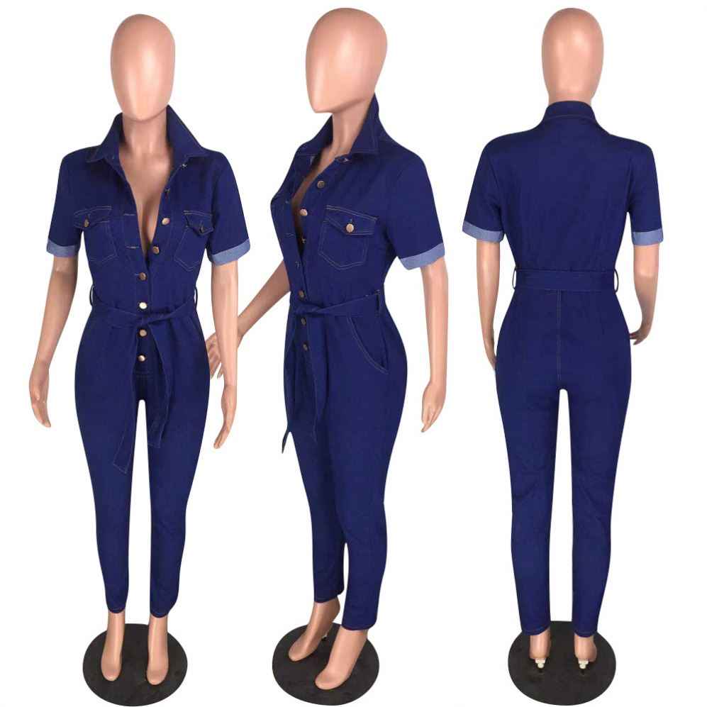 Collard Neckline: Denim Jumpsuit