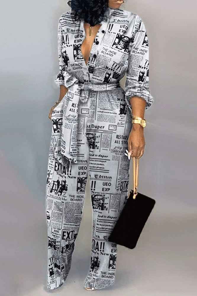 Printed Leopard Long Sleeve Jumpsuits For Plus Size Woman