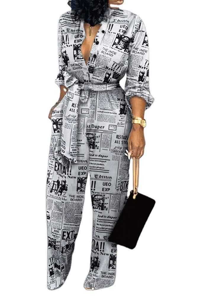 Printed Leopard Long Sleeve Jumpsuits For Plus Size Woman