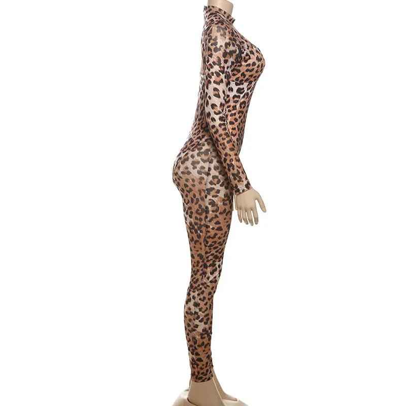See Through Leopard Jumpsuit With Skinny Stretch