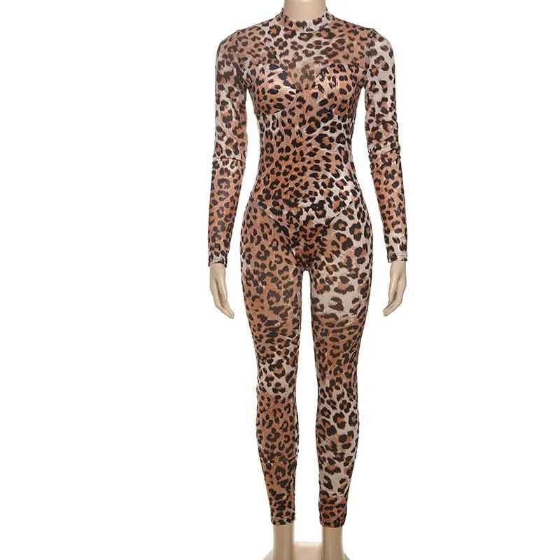 See Through Leopard Jumpsuit With Skinny Stretch