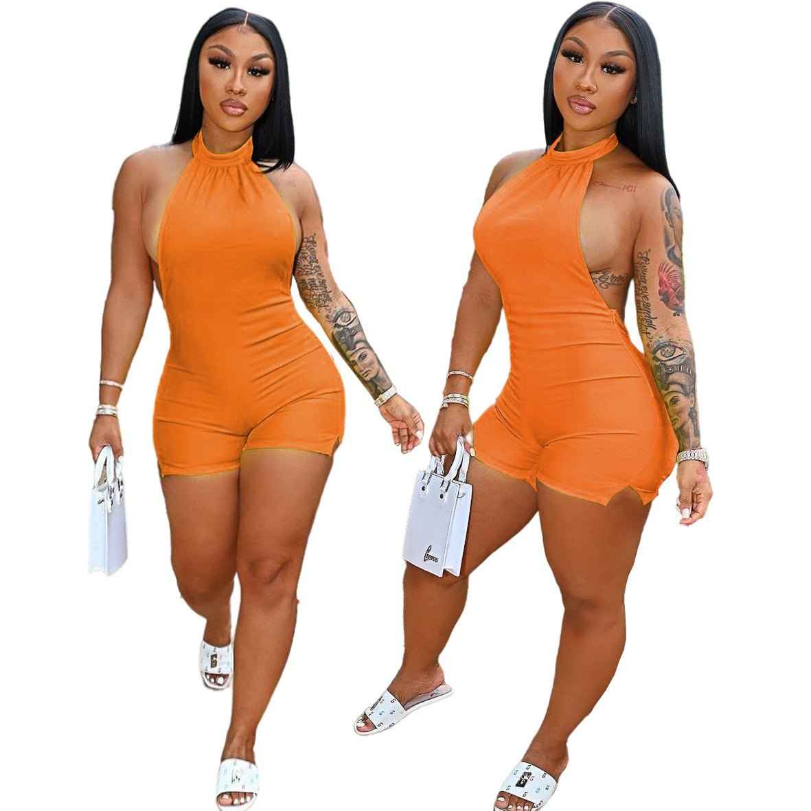 Sleeveless Shorts Halter Backless Jumpsuit