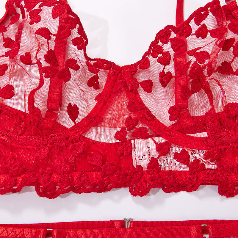 Red Lace Embroidery Sexy Lingerie Set-Bra Details（2）
