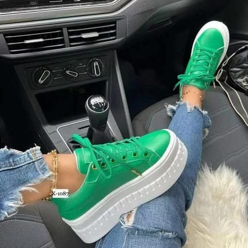 Casual Platform Women's Shoes Flat Womens Sneakers Green 10