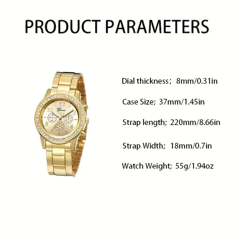 Women’s Luxury Gold Watch Jewelry Set (5PCS)