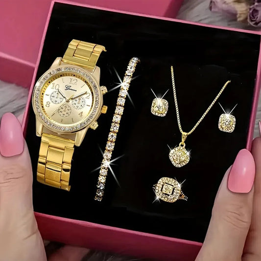 Women’s Luxury Gold Watch Jewelry Set (5PCS)