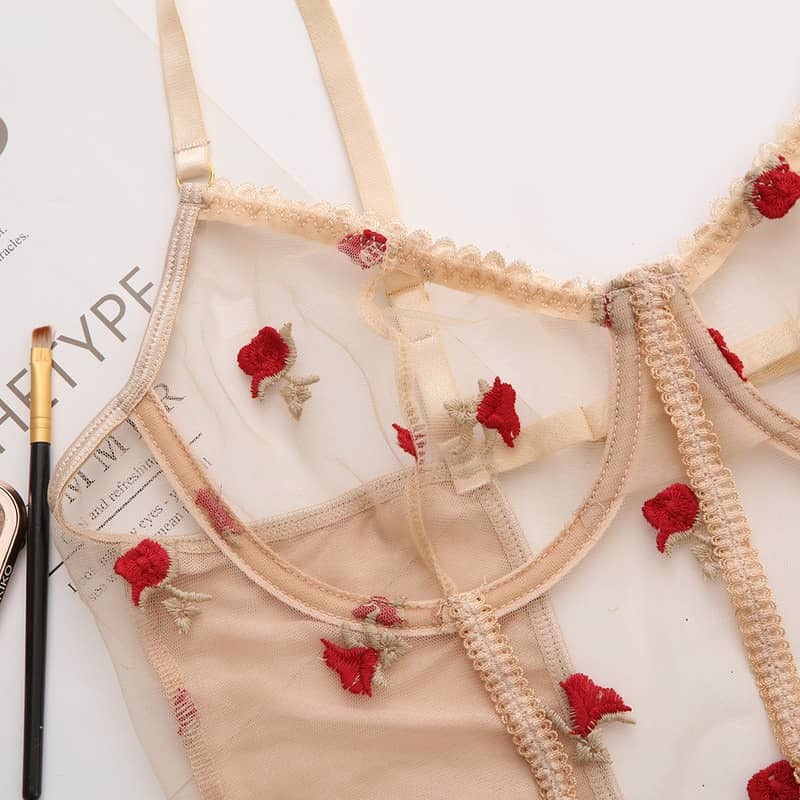 Transparent Embroidered Sexy Teddies For Women Bra Details