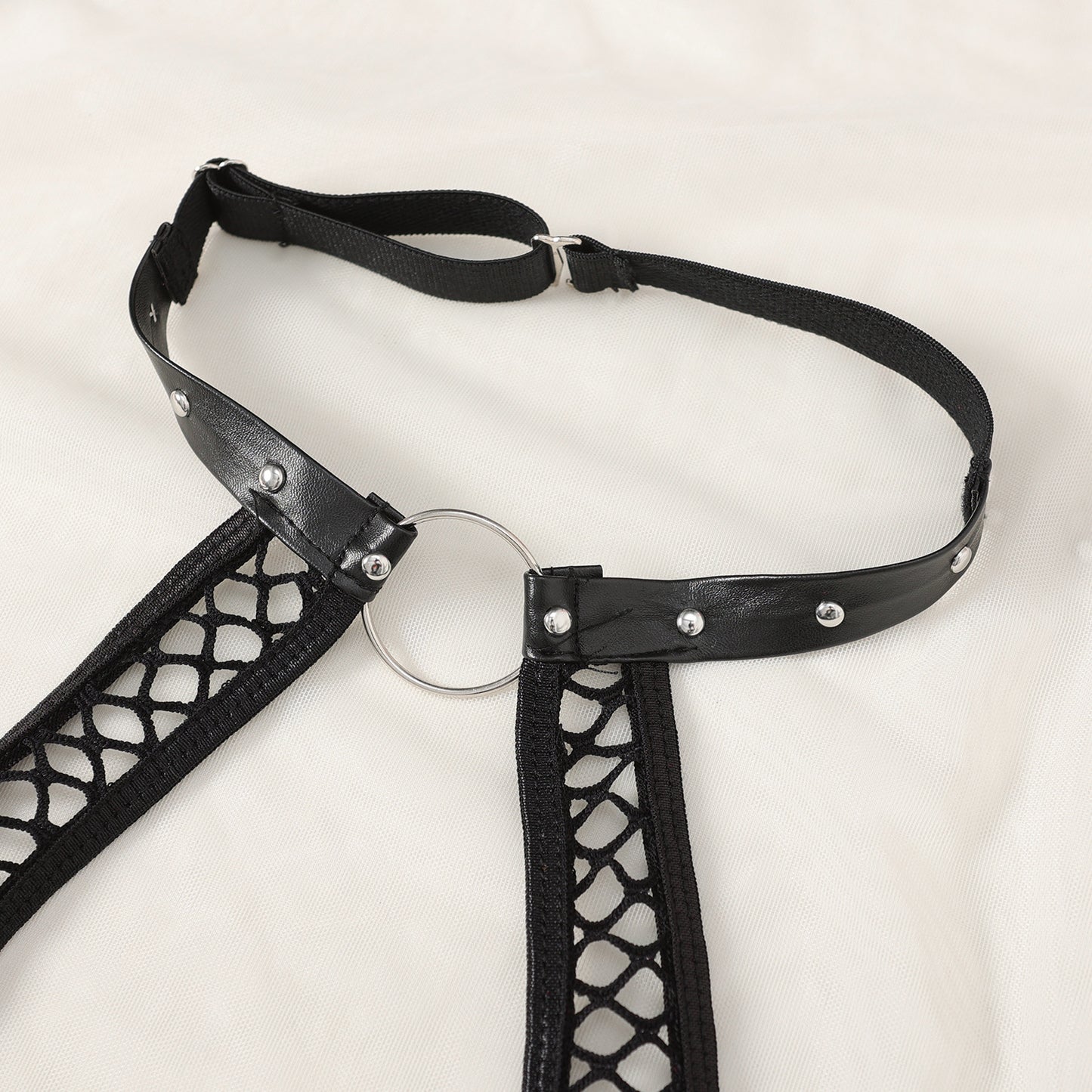 Wholesale Garter Bustier with Halter Neck and Fishnet Design Harter Details