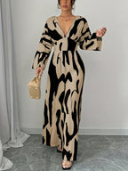 Abstract Print V-Neck Wide Leg Jumpsuit - ꫀꪶꫀᧁꪖꪀᥴꫀ꠸ᠻꪗ~ 𝔈𝔪𝔟𝔯𝔞𝔠𝔢 𝔈𝔩𝔢𝔤𝔞𝔫𝔠𝔢