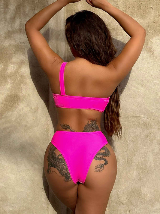 One-Shoulder Cutout Ring Detail : One-Piece Swimsuit