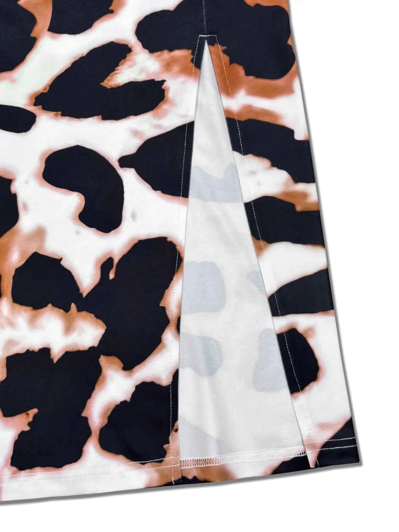 Plus Size Leopard Print Short Sleeve Maxi Dress with Side Slit