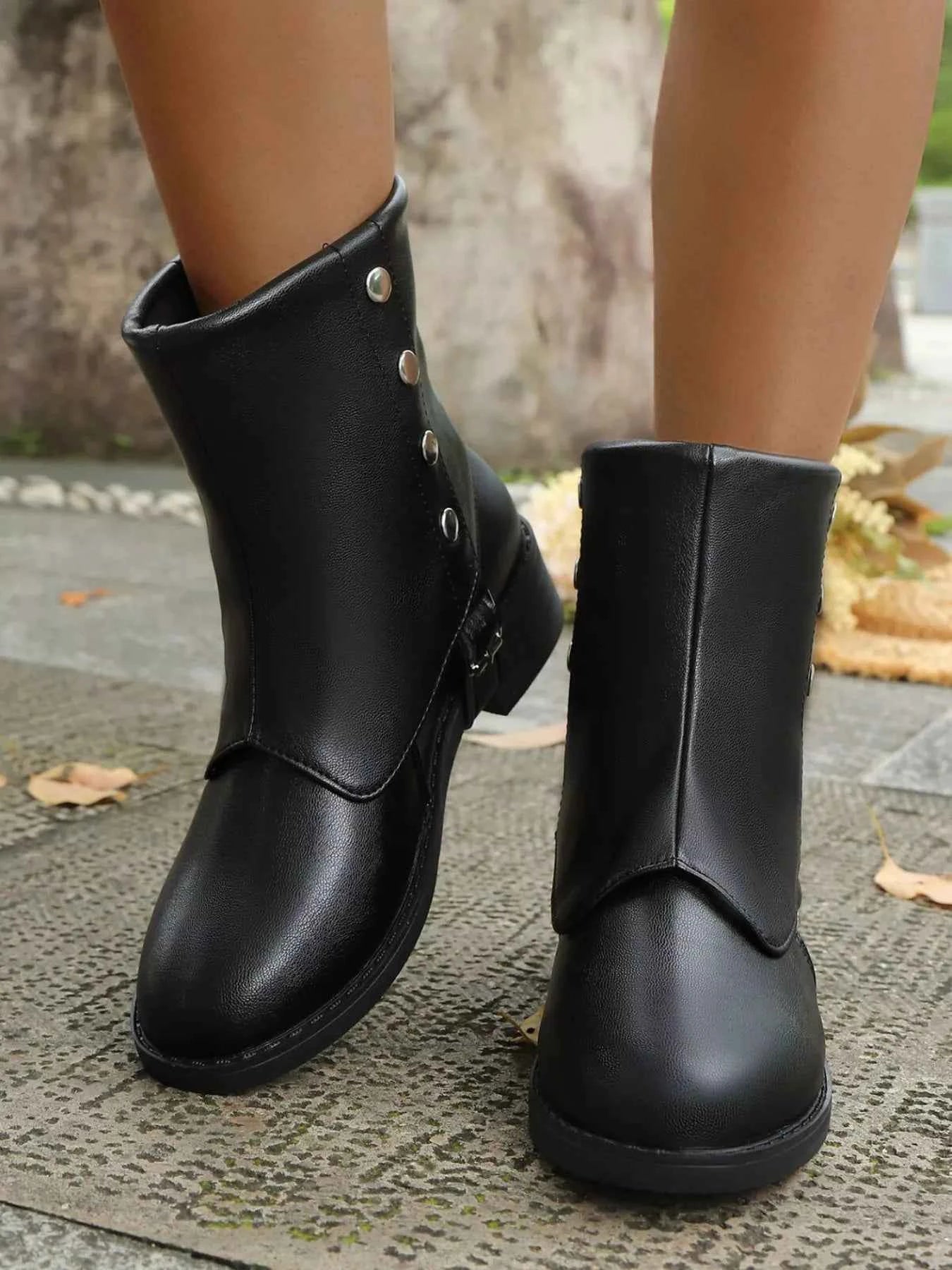 Stylish Buckled Block Heels Boots