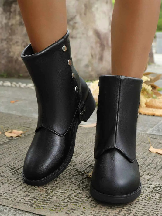 Stylish Buckled Block Heels Boots
