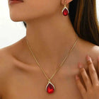 18K Gold-Plated Rhinestone Teardrop : Necklace and Earrings Jewelry Set Gold One Size