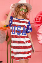 American Flag Theme USA Print Sequin Dress - ꫀꪶꫀᧁꪖꪀᥴꫀ꠸ᠻꪗ~ 𝔈𝔪𝔟𝔯𝔞𝔠𝔢 𝔈𝔩𝔢𝔤𝔞𝔫𝔠𝔢