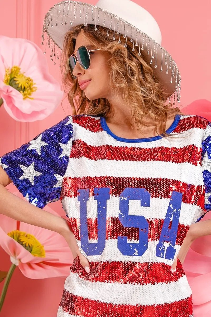 American Flag Theme USA Print Sequin Dress - ꫀꪶꫀᧁꪖꪀᥴꫀ꠸ᠻꪗ~ 𝔈𝔪𝔟𝔯𝔞𝔠𝔢 𝔈𝔩𝔢𝔤𝔞𝔫𝔠𝔢