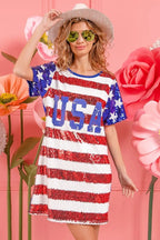 American Flag Theme USA Print Sequin Dress - ꫀꪶꫀᧁꪖꪀᥴꫀ꠸ᠻꪗ~ 𝔈𝔪𝔟𝔯𝔞𝔠𝔢 𝔈𝔩𝔢𝔤𝔞𝔫𝔠𝔢
