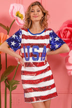 American Flag Theme USA Print Sequin Dress - ꫀꪶꫀᧁꪖꪀᥴꫀ꠸ᠻꪗ~ 𝔈𝔪𝔟𝔯𝔞𝔠𝔢 𝔈𝔩𝔢𝔤𝔞𝔫𝔠𝔢