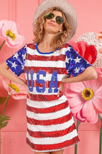 American Flag Theme USA Print Sequin Dress - ꫀꪶꫀᧁꪖꪀᥴꫀ꠸ᠻꪗ~ 𝔈𝔪𝔟𝔯𝔞𝔠𝔢 𝔈𝔩𝔢𝔤𝔞𝔫𝔠𝔢