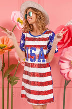 American Flag Theme USA Print Sequin Dress - ꫀꪶꫀᧁꪖꪀᥴꫀ꠸ᠻꪗ~ 𝔈𝔪𝔟𝔯𝔞𝔠𝔢 𝔈𝔩𝔢𝔤𝔞𝔫𝔠𝔢