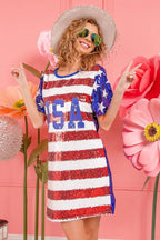 American Flag Theme USA Print Sequin Dress - ꫀꪶꫀᧁꪖꪀᥴꫀ꠸ᠻꪗ~ 𝔈𝔪𝔟𝔯𝔞𝔠𝔢 𝔈𝔩𝔢𝔤𝔞𝔫𝔠𝔢
