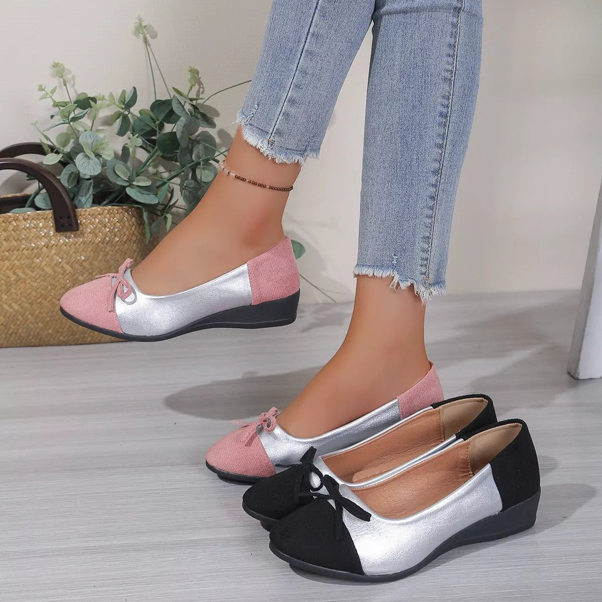 Chic Bow Two-Tone Slip-On Shoes - ꫀꪶꫀᧁꪖꪀᥴꫀ꠸ᠻꪗ~ 𝔈𝔪𝔟𝔯𝔞𝔠𝔢 𝔈𝔩𝔢𝔤𝔞𝔫𝔠𝔢