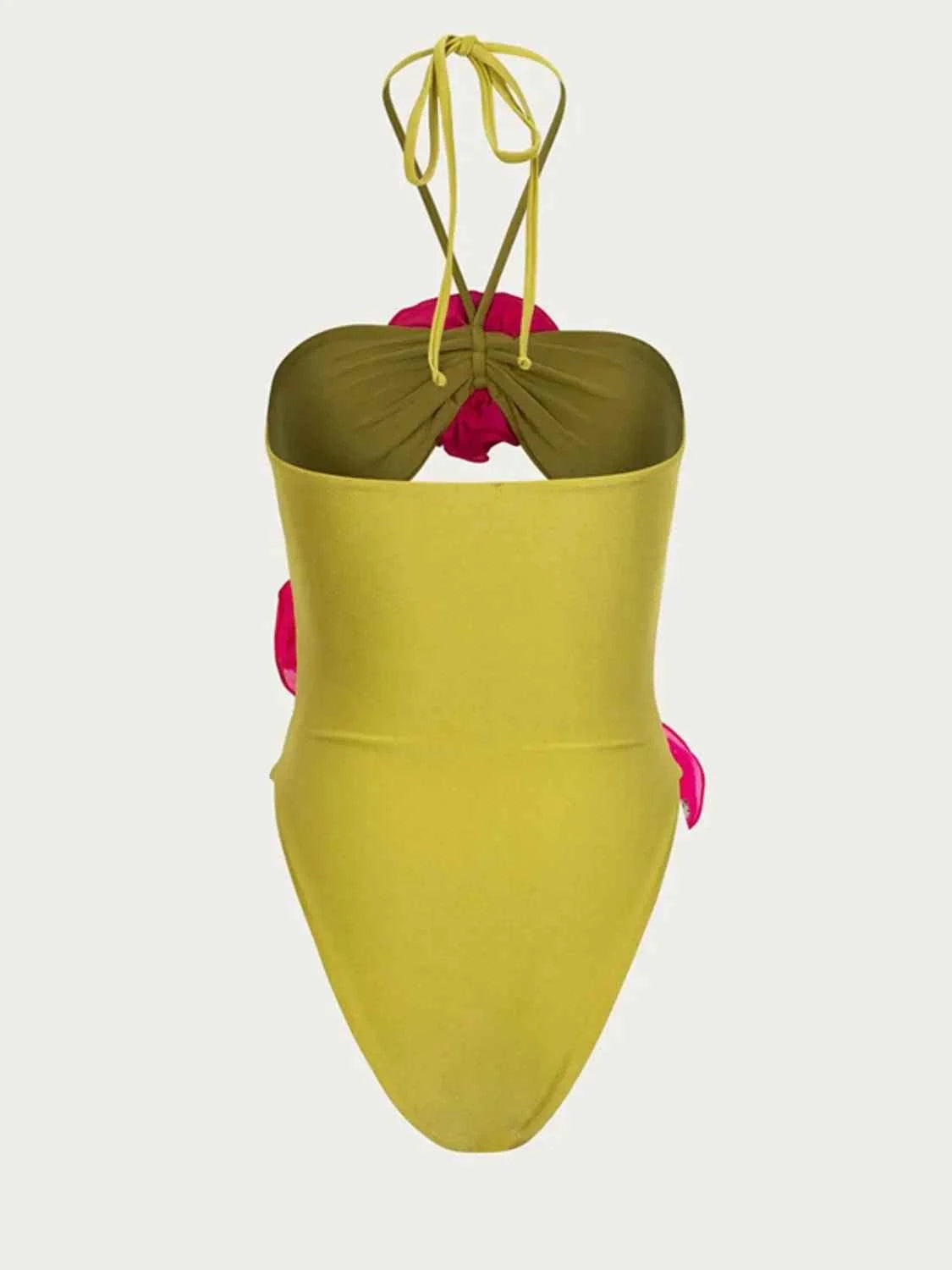 Flower Cutout Halter : Neck One-Piece Swimwear