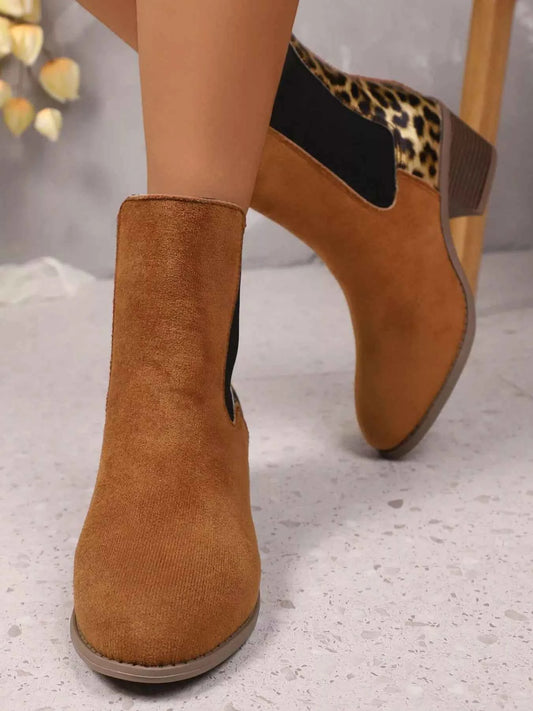 Leopard Print Chelsea Ankle Boots with Block Heel