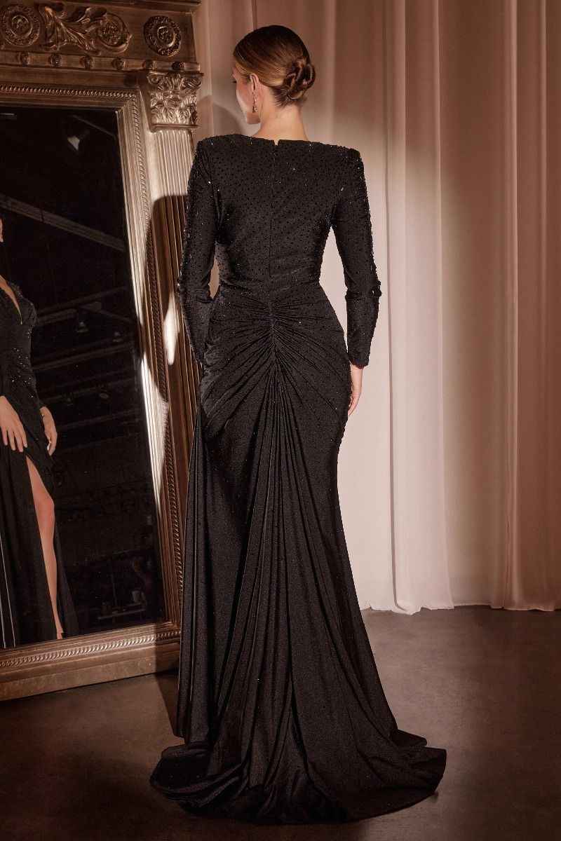 Long Sleeve Fitted Ruched Gown