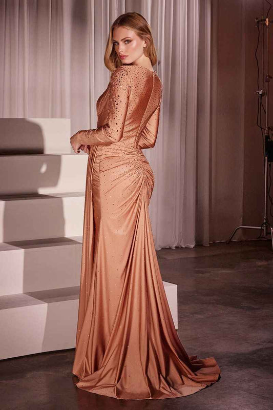 Long Sleeve Fitted Ruched Gown