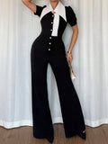 Black/White Fashionable Button-Down Wide Leg Jumpsuit - ꫀꪶꫀᧁꪖꪀᥴꫀ꠸ᠻꪗ~ 𝔈𝔪𝔟𝔯𝔞𝔠𝔢 𝔈𝔩𝔢𝔤𝔞𝔫𝔠𝔢