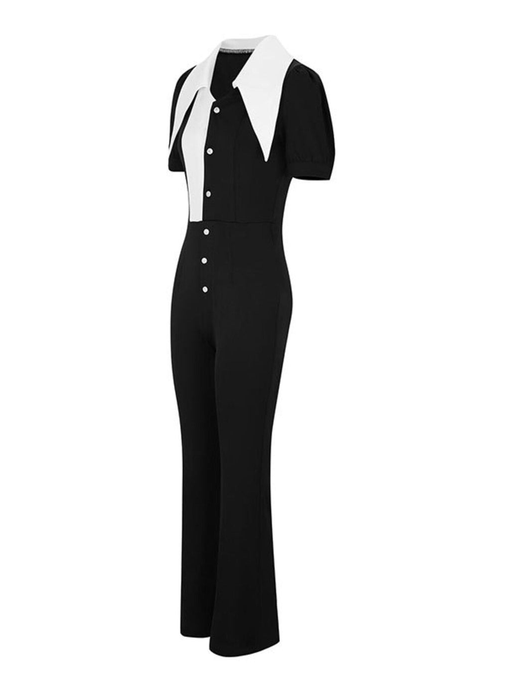 Black/White Fashionable Button-Down Wide Leg Jumpsuit - ꫀꪶꫀᧁꪖꪀᥴꫀ꠸ᠻꪗ~ 𝔈𝔪𝔟𝔯𝔞𝔠𝔢 𝔈𝔩𝔢𝔤𝔞𝔫𝔠𝔢
