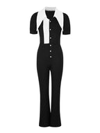 Black/White Fashionable Button-Down Wide Leg Jumpsuit - ꫀꪶꫀᧁꪖꪀᥴꫀ꠸ᠻꪗ~ 𝔈𝔪𝔟𝔯𝔞𝔠𝔢 𝔈𝔩𝔢𝔤𝔞𝔫𝔠𝔢