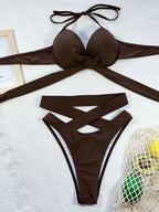Fashion Crisscross Halter Neck Bikini Set - ꫀꪶꫀᧁꪖꪀᥴꫀ꠸ᠻꪗ~ 𝔈𝔪𝔟𝔯𝔞𝔠𝔢 𝔈𝔩𝔢𝔤𝔞𝔫𝔠𝔢